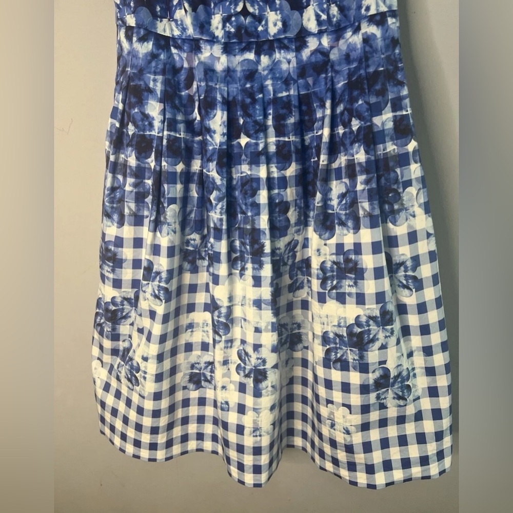 Talbots Petite 4P Blue Floral Gingham Fit Flare Midi Dress - Picture 5 of 12